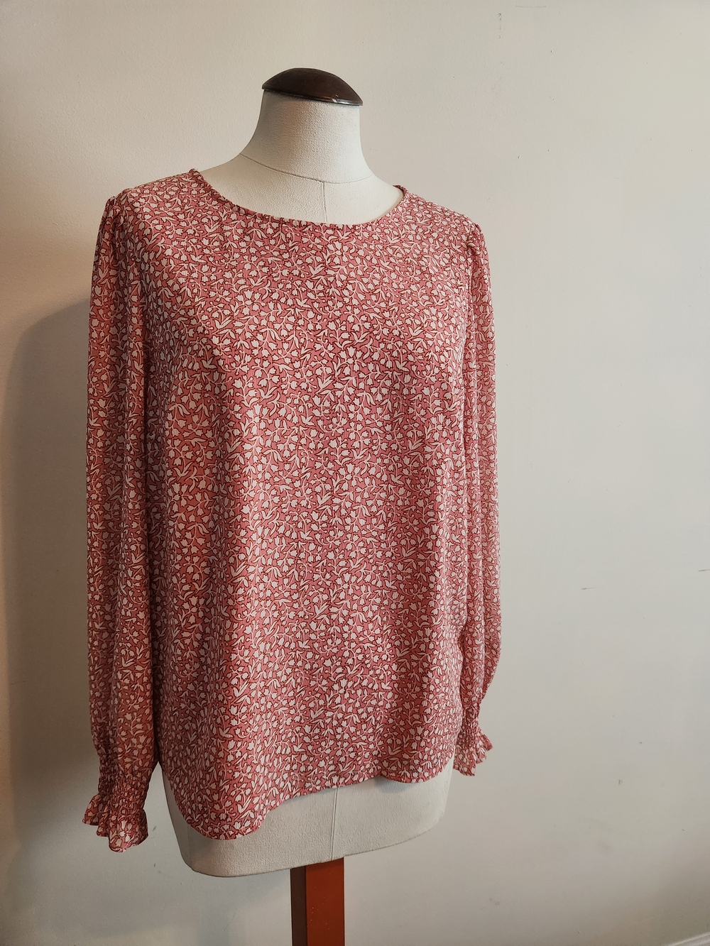J. Crew Dusty Rose Floral Long-Sleeve Blouse